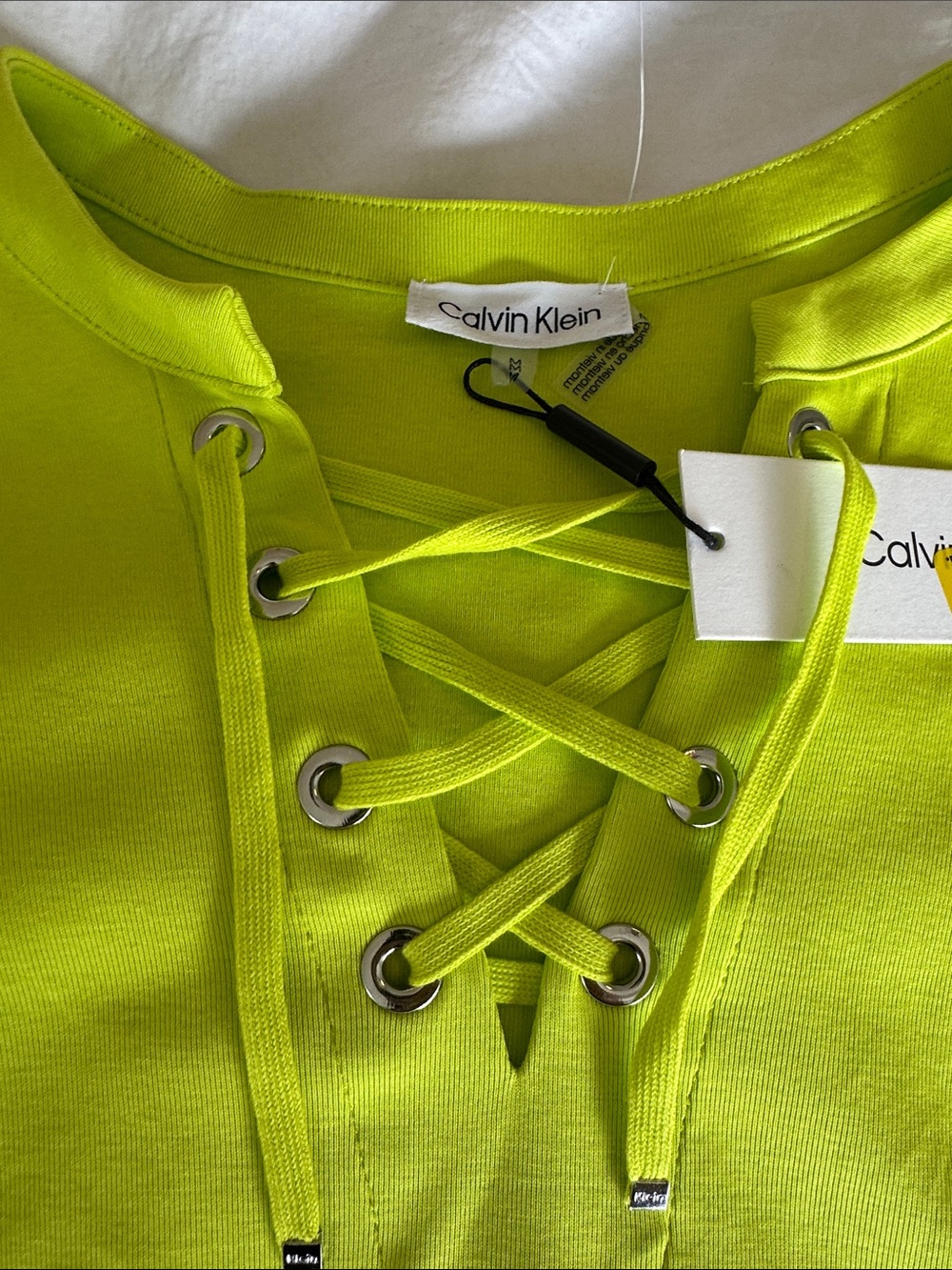 CK Bright Lime Lace-Up Short Sleeve Tee M